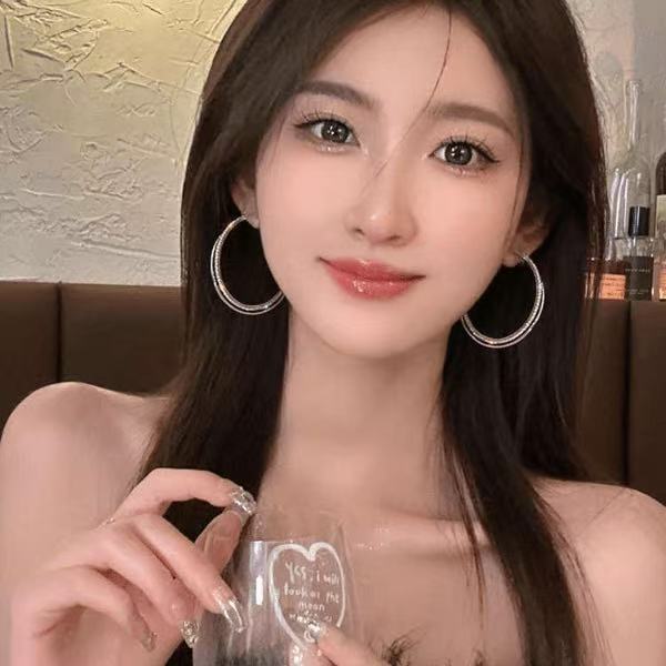 超闪双层大圈圈耳环女独特ins设计感时尚百搭精致耳圈耳饰品批发