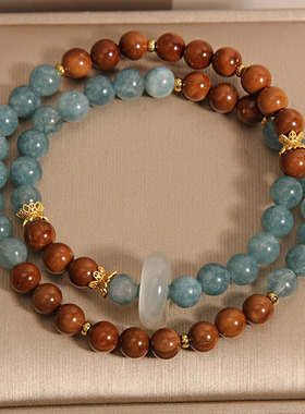 库克双圈手链女新中式轻奢小众精致复古蓝水翡翠玉髓跑环手串手环