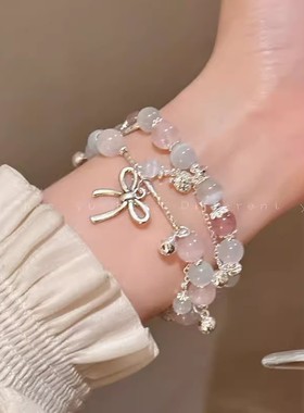 琉璃蝴蝶结爱心手串ins风小众草莓晶手镯气质百搭串珠手链女手饰