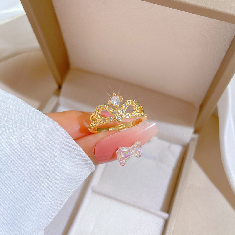 【真金】皇冠缕空婚戒戒指开口可调节款简约手饰日系指环情侣对戒