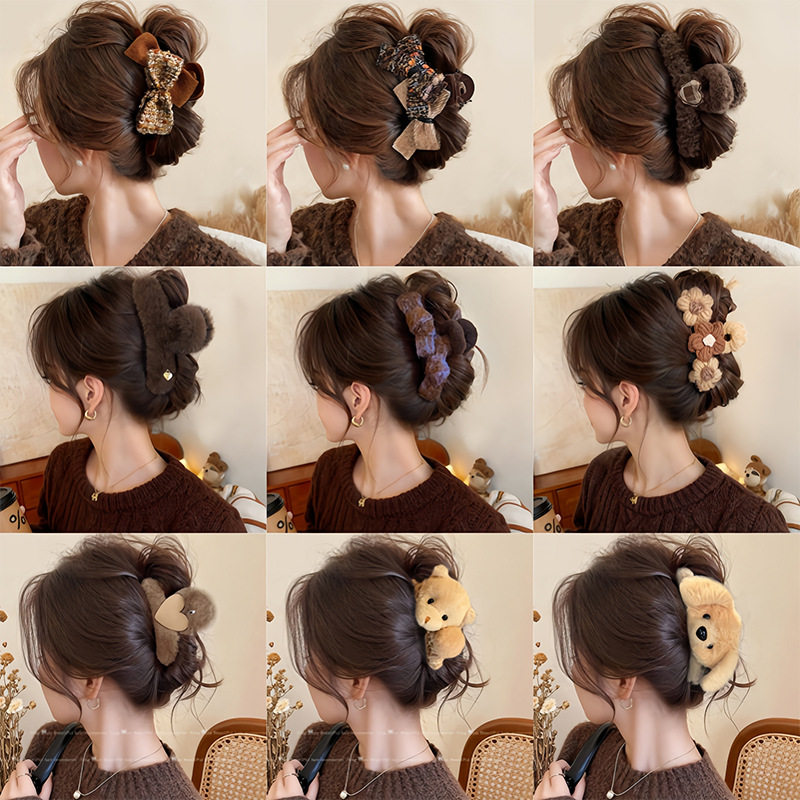 秋冬高级感毛绒抓夹女大号小熊花朵发夹后脑勺盘发鲨鱼夹发卡头饰,饰品/流行首饰/时尚饰品新,民族风发饰,淘宝优惠券,粉丝福利购,淘宝优惠卷