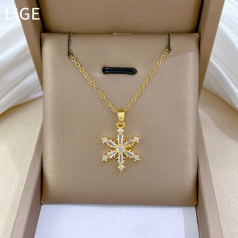 【钛钢】雪花飞舞满钻轻奢气质华丽满钻项链女百搭锁骨链钛钢