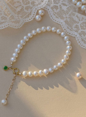 祖母绿淡水珍珠珍珠手链女钛钢不规则珍珠设计感手串网红闺蜜礼物