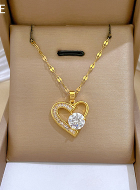 【钛钢】轻奢风气质爱心满钻真金电镀项链女ins网红锁骨链配饰品