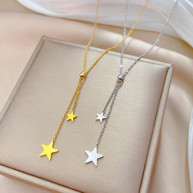 【通体钛钢】流苏星星极简风炉内真金项链女ins网红锁骨链配饰