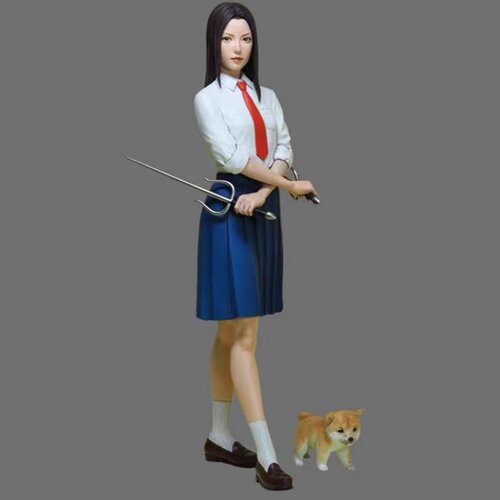 源模居GK1/8树脂模型少女武器系列女高中生(带钗和犬)手办白模555