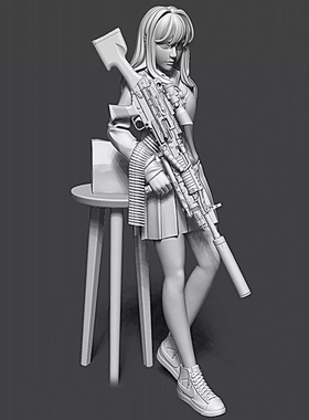 源模居GK 1/树脂模型 枪手女孩 Recess 手办白模 960R
