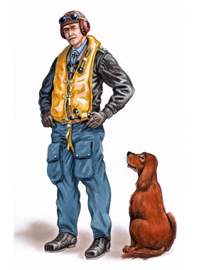 源模居GK 1/48树脂模型 德国飞行员与狗 手办白模 1038R