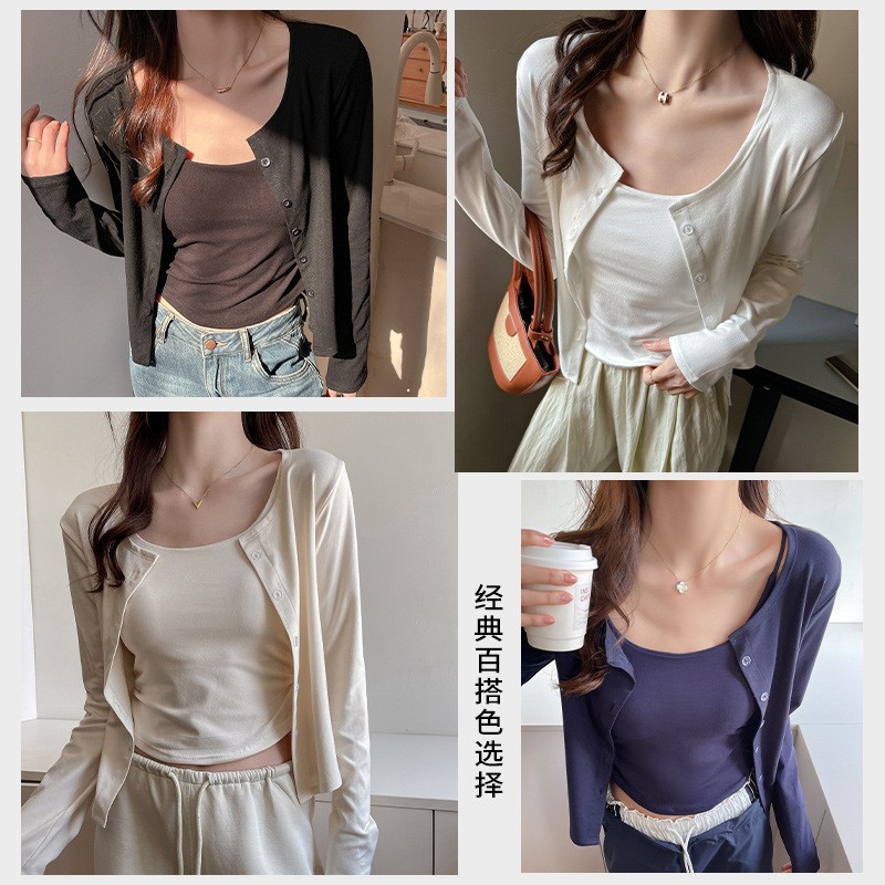 莫代尔防晒小开衫女百搭薄款披肩外套高级感百搭休闲防晒衣空调衫