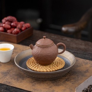 養(yǎng)壺紫砂壺儲(chǔ)水底座壺托茶具套裝 粗陶藤編壺墊壺承干泡臺(tái)茶盤日式