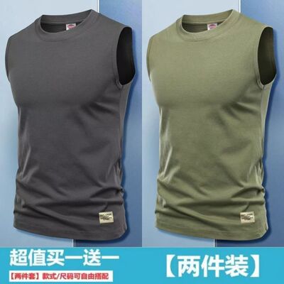 夏季圆领无袖T恤背心男士纯色跨栏修身打底运动汗衫健身坎肩1/2件