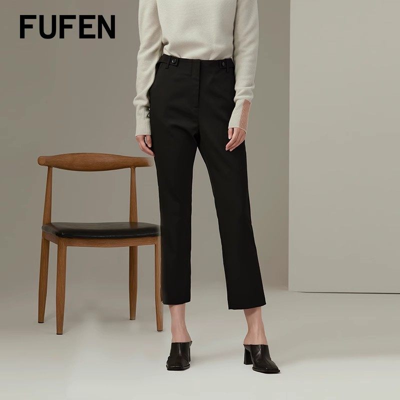 福芬裤子女新款秋款哈伦裤修身简约黑色九分裤KZ-50346