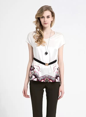 福芬2023夏新款女百搭宽松短袖印花淑女t恤上衣SY-10285