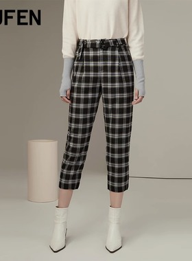 福芬新款秋冬格纹九分裤偏薄修身百搭休闲裤KZ-50460+1