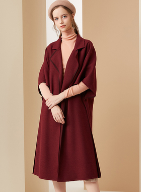 福芬秋冬新款女中长款翻领气质五分袖开衫风衣外套FY-12646