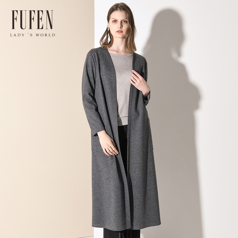 福芬2022春季新款女长款纯色百搭显瘦风衣开衫外套FY-12479