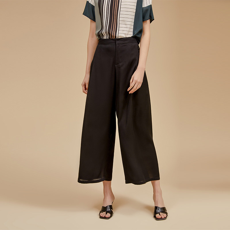 裤子女夏新款黑色宽松简约阔腿裤气质九分裤KZ-50516