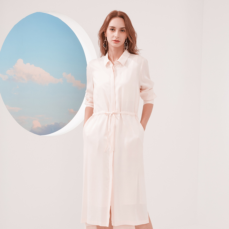 2023夏季新款西装领子衬衫连衣裙单排系腰裙子CY-13643