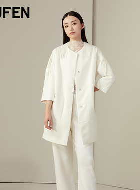 福芬风衣女新款偏厚宽松时尚简约白色春秋季外套FY-10049