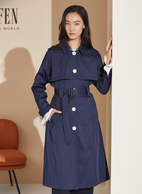 福芬秋季新款中长款风衣气质百搭时尚直筒收腰外套FY-14353