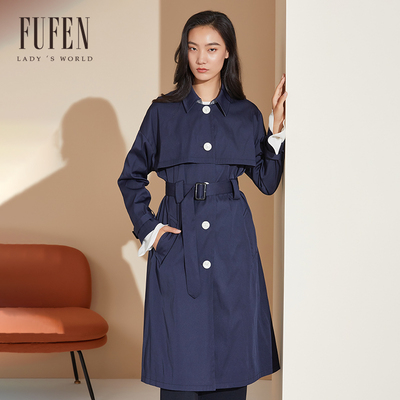 福芬秋季新款中长款风衣气质百搭时尚直筒收腰外套FY-14353