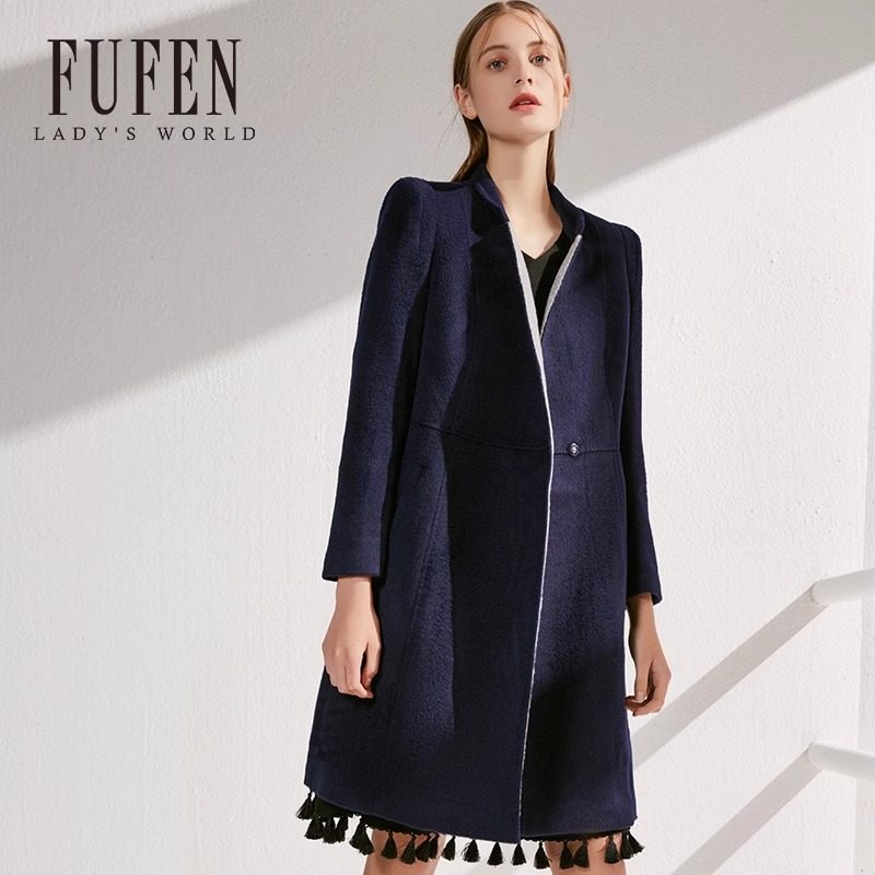 福芬秋冬纯色大衣女双面呢修身毛呢外套D-7722-1