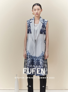福芬2023夏季女士马甲修身中长款无袖时尚印花坎肩BX-18639
