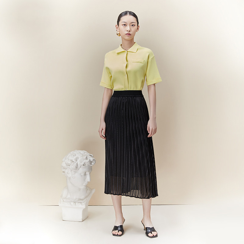 女装2023新款黑色百褶裙半身裙春夏薄款裙子QZ-14901