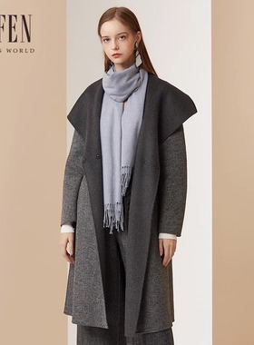 福芬秋冬新款女士翻领纯色羊毛气质中长款毛呢大衣DY-13353