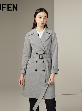 福芬春秋新款风衣系带简约通勤西装领修身外套女FY-14435