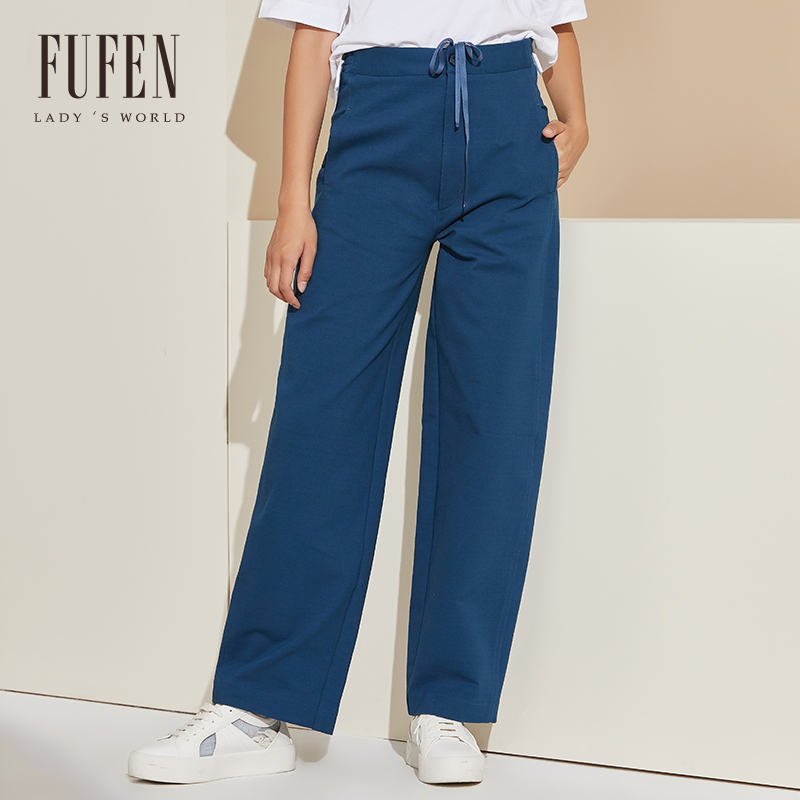 福芬秋冬裤子女宽松简约高腰直筒阔腿裤百搭休闲裤KZ-50371