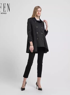 福芬秋冬上衣女通勤中长款收腰工装风衣女小个子D-4701A