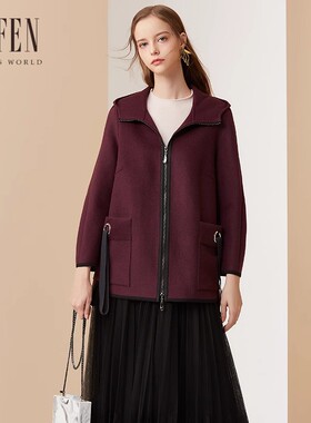 福芬秋冬新纯色拉链修身显瘦百搭气质毛呢短外套女SY-14041
