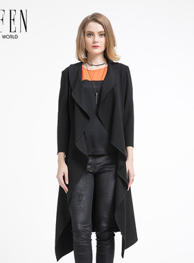 福芬2020春季新款女装宽松百搭通勤OL黑色风衣外套FY-10968
