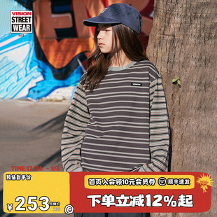 T恤25秋冬男女儿童 复古宽松落肩撞色条纹长袖 VISION童装 美式