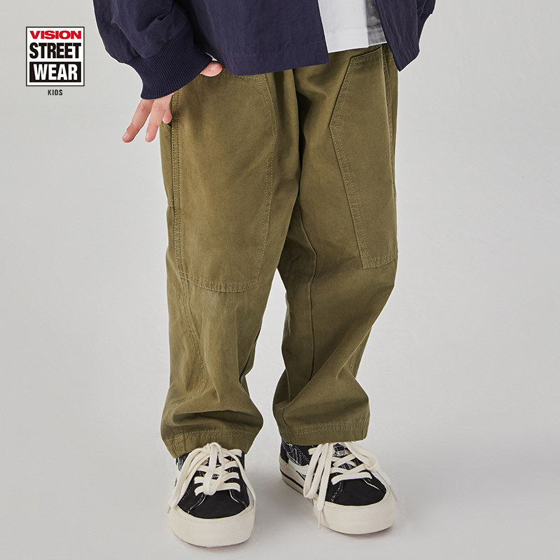 VISION KIDS 童装男女儿童宽松舒适棉质工装运动长裤