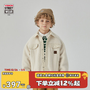 男女儿童同款 童装 米白色仿羊羔绒拼灯芯绒外套 KIDS VISION