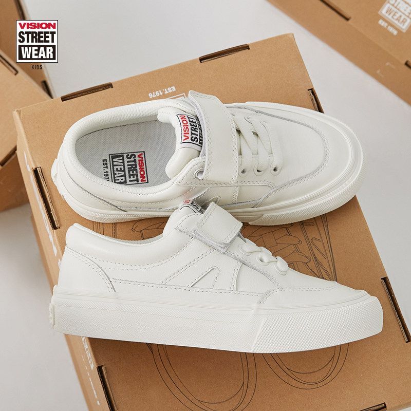 VISION童鞋 STICKY魔术贴白色全皮低帮运动鞋滑板鞋男女儿童
