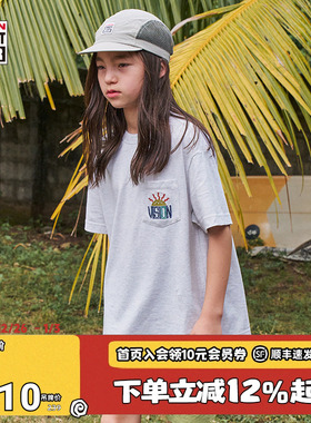 VISION童装 复刻历史图案落肩宽松口袋T恤美式花纱短袖男女同款