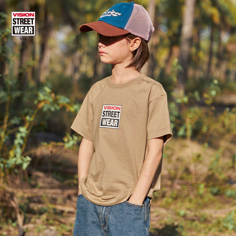 VISION童装 美式复古男女儿童夏季经典BOX LOGO圆领套头短袖T恤