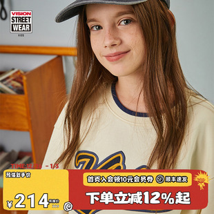 男女儿童经典 童装 图案绣花宽松秋冬落肩圆领套头卫衣 KIDS VISION