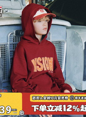 VISION童装 美式复古品牌历史图案连帽套头卫衣男女儿童26春新款
