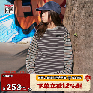 VISION童装 美式复古宽松落肩撞色条纹长袖T恤25秋冬男女儿童