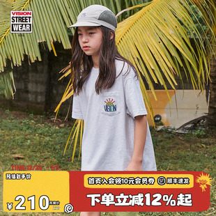 男女同款 花纱短袖 复刻历史图案落肩宽松口袋T恤美式 VISION童装
