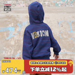 新款 复古印花微抓绒宽松连帽卫衣男女儿童25冬季 美式 VISION童装