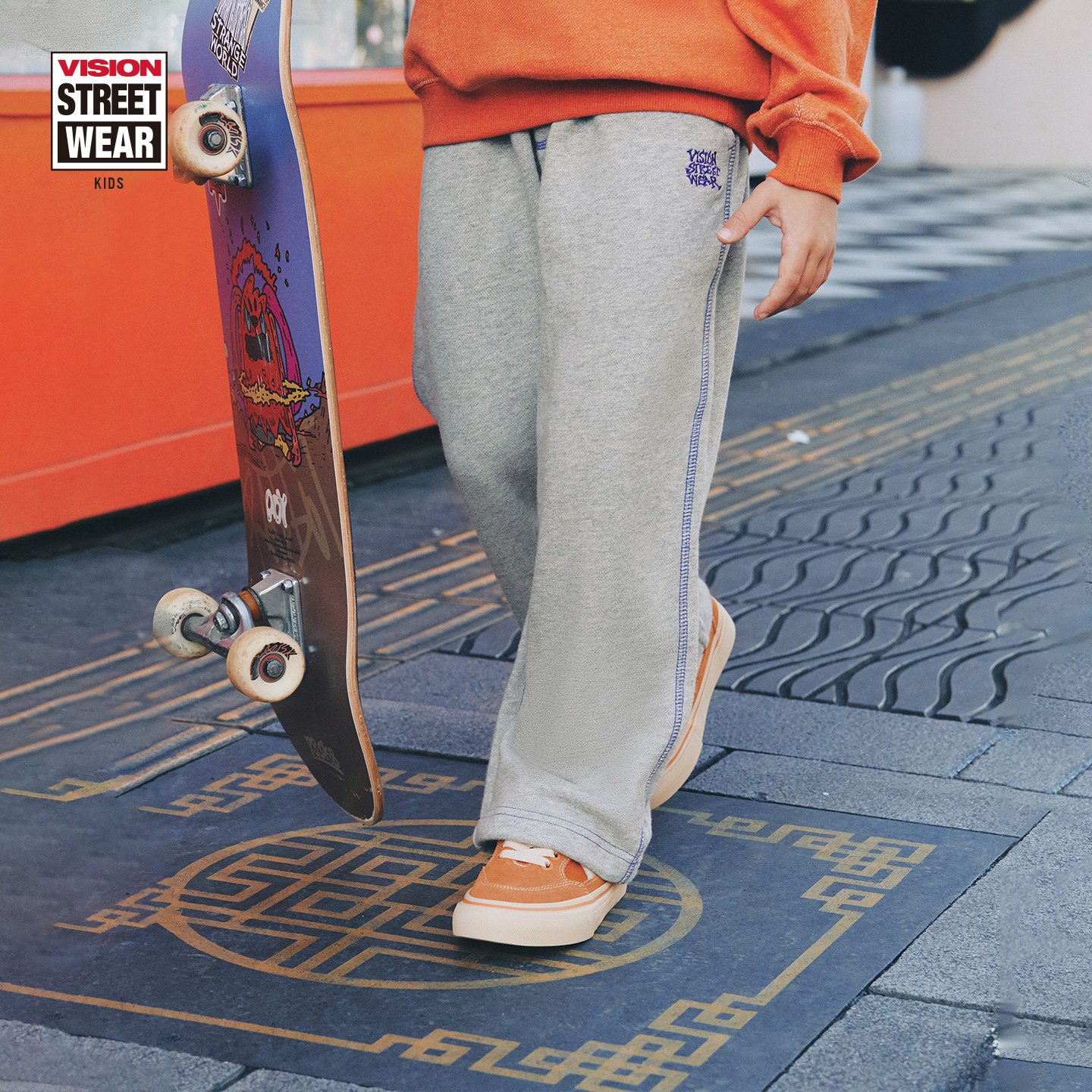 VISION童装 美式复古针织宽松运动长裤卫裤男女儿童26春季新款