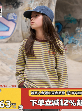 VISION童装 美式复古宽松落肩撞色条纹长袖T恤男女儿童25秋季新款