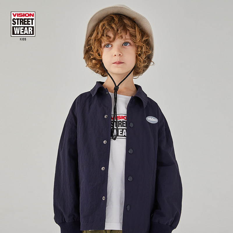 VISION童装 美式复古运动宽松教练夹克外套男女儿童春季