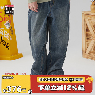KIDS 复古宽松水洗做旧牛仔长裤 童装 秋冬美式 男女儿童同款 VISION