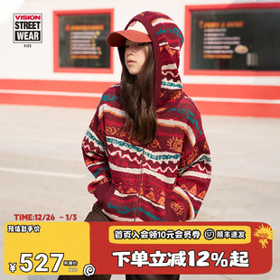 男女儿童25冬新款 复古阿兹特克纹样毛衣连帽开衫 美式 VISION童装